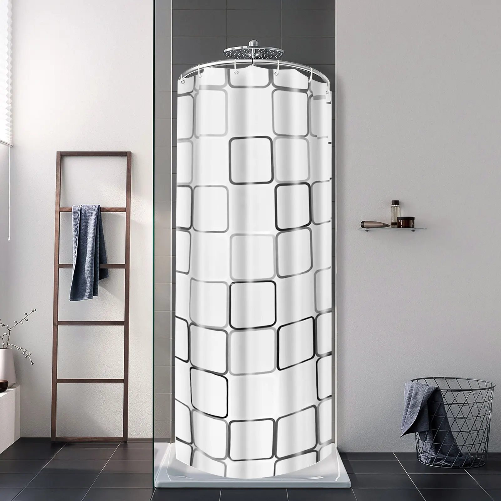 0.9-1.3 متر عمود ستارة الدش القابل للتمدد ، قوس دائري من الفولاذ المقاوم للصدأ قضيب ستارة الدش ، قضيب ستارة الحمام للحمامات