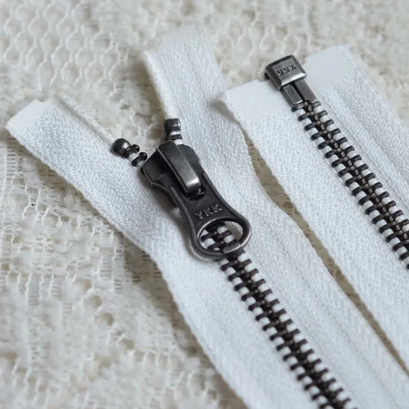 2pcs/Lot 5# 30 to 90cm Metal YKK Zipper Ancient Silver Vintage Restro Fastener Single Open White Black Jacket Clothing Accessory