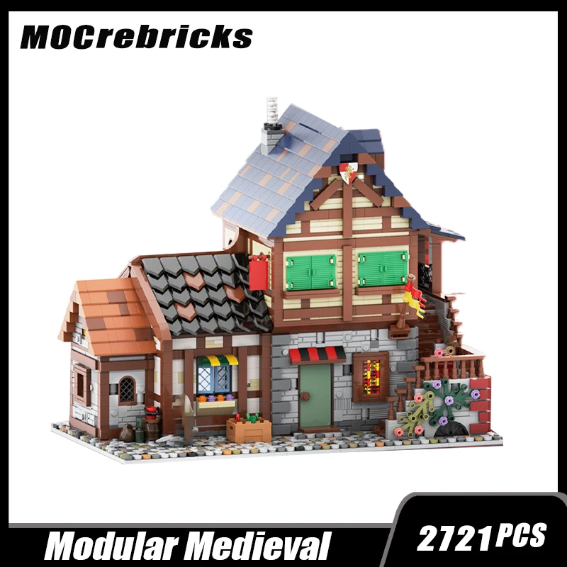 Classical Street View Medieval French House Castle Architecture Module Building Block Village Scene Model Children's Bricks Toys