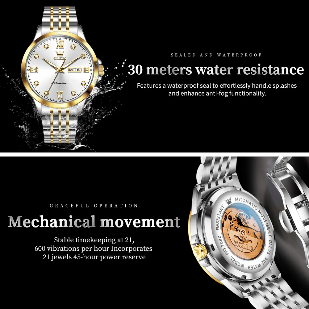 OLEVS 7092 ساعة رجالية الراقية الأصلية ساعة ميكانيكية أوتوماتيكية التقويم أسبوع مقاوم للماء رجال الأعمال ساعة رسمية هدية Reloj #4