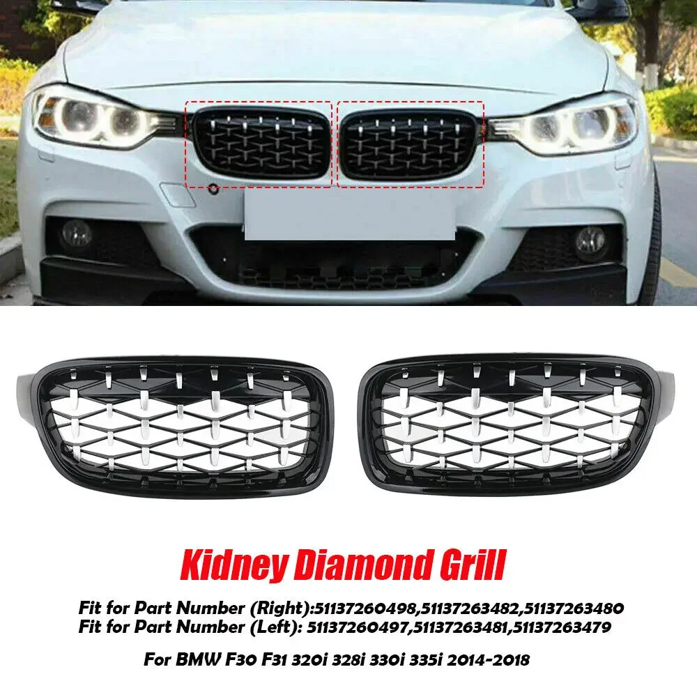 

51137260497,51137263481 Для BMW 3 серии F30 F31 F35 11-19 глянцевый черный двойной решетка автомобиля передняя решетка почек хромированная алмазная решетка
