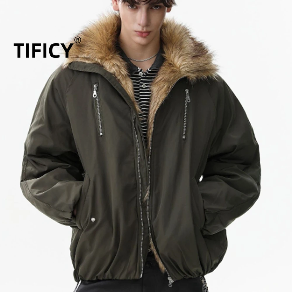 

Куртки High Street, пальто, мужские новые зимние теплые стеганые хлопковые куртки в американском стиле ретро с меховым воротником, куртка-бомбер