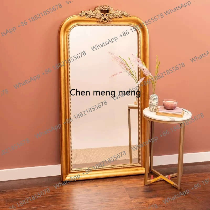 

Retro full-length mirror, carved flower, wall hanging whole body, decorative floor, living room dining side floor mirror