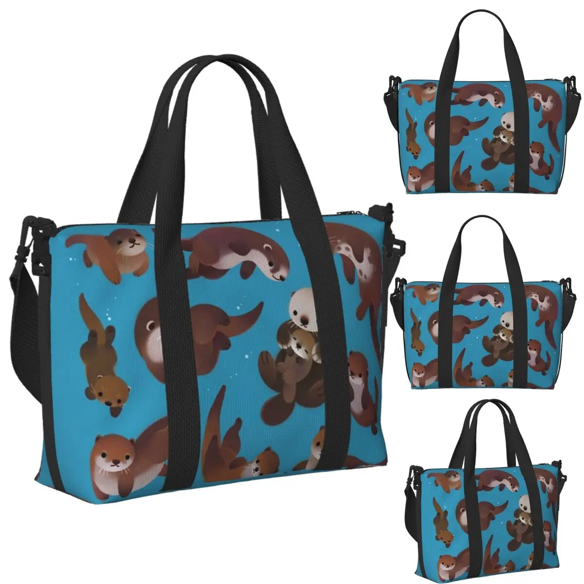 

Custom Otter Beach Travel Bag Large Capacity Tote Bags for Gym Sport Women Shopping Duffle Shoulder Bag
