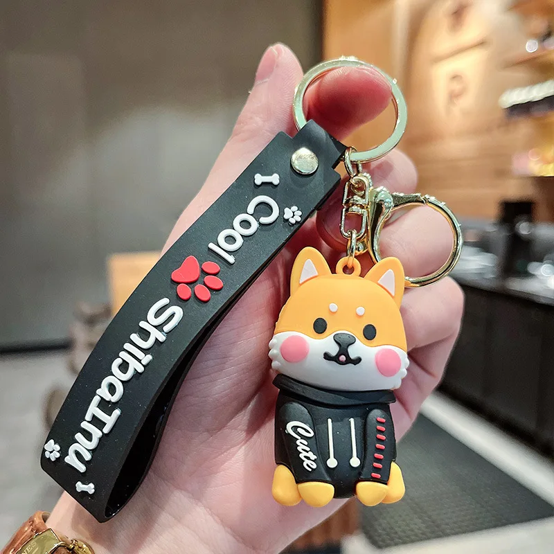 Personality Pvc Soft Rubber Shiba Inu Three-Dimensional Figure Car Key Chain Hanging Accessories Hanging Goods Wholesale