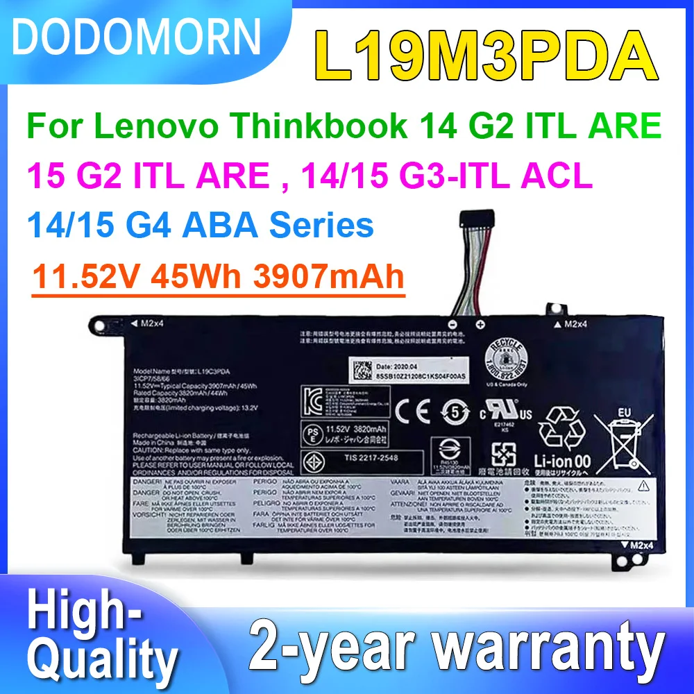 DODOMORN L19M3PDA Laptop Battery For Lenovo Thinkbook 14/15 G2 ITL ARE,G3-ITL ACL,G4 ABA L19D3PDA L19L3PDA L19C3PDA 11.52V 45Wh