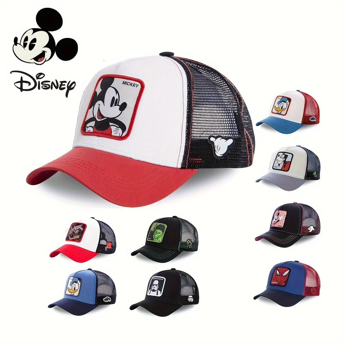 Chapéu de sol infantil da Disney, desenho animado, Mickey, Minnie, Pato Donald, Daisy, malha respirável, boné de beisebol, chapéu de verão ao ar livre, acessório para presente