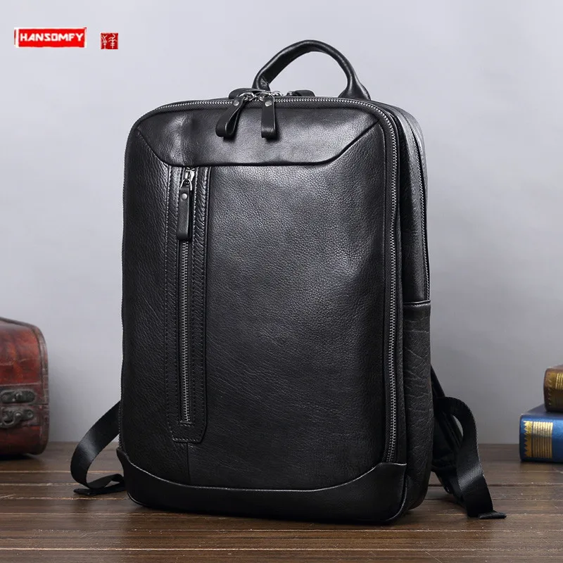 

Genuine Leather Men's Backpack Casual Computer Bag Fashion Simple Schoolbag Travel Backpacks Large Capacity Portable Handbags