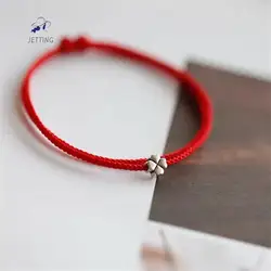 1PC Red Rope Four-leaf Clover Red Thread String Bracelet Woven Anklet Lucky Red Handmade Rope Charm Bracelet For Women Jewelry