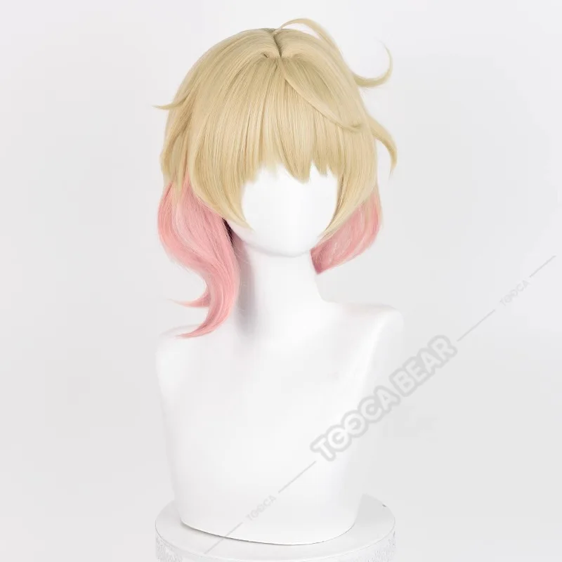 Emilie Cosplay Wig Game Genshin Impact Yellow Pink Hair Fontaine Roses and Muskets Perfume Designer Fiber Hair+Wig Cap