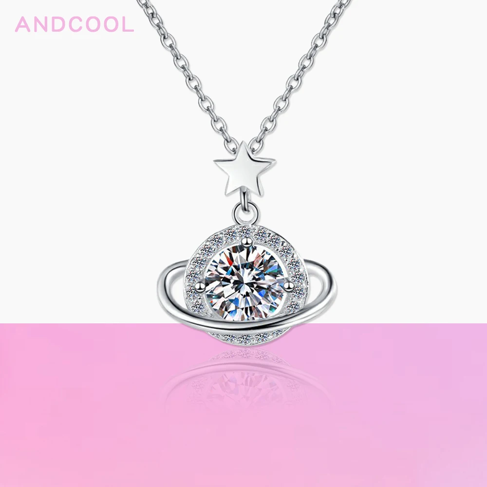 

Andcool Luxury 925 Silver Necklace Moissanite Pendant Dream Planet Universe Moissanite Necklace For Women Trend 2024 Jewelry