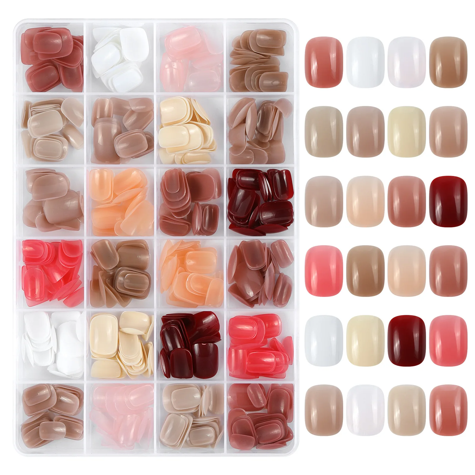 

24 цвета/коробка, однотонные накладные типсы для ношения акрилового цвета с полным покрытием, короткие квадратные бронированные накладки, съемные накладные насадки для ногтей