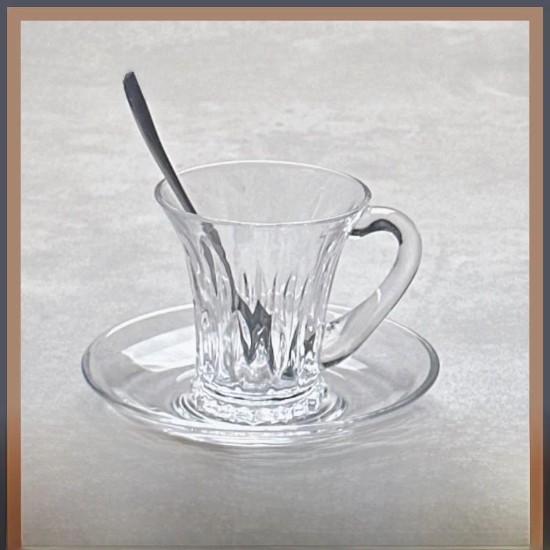 

Vintage Glass Coffee Cup Set with Saucer Transparent Milk Cup Lightweight Ele Chinese Sle Dining Utensils