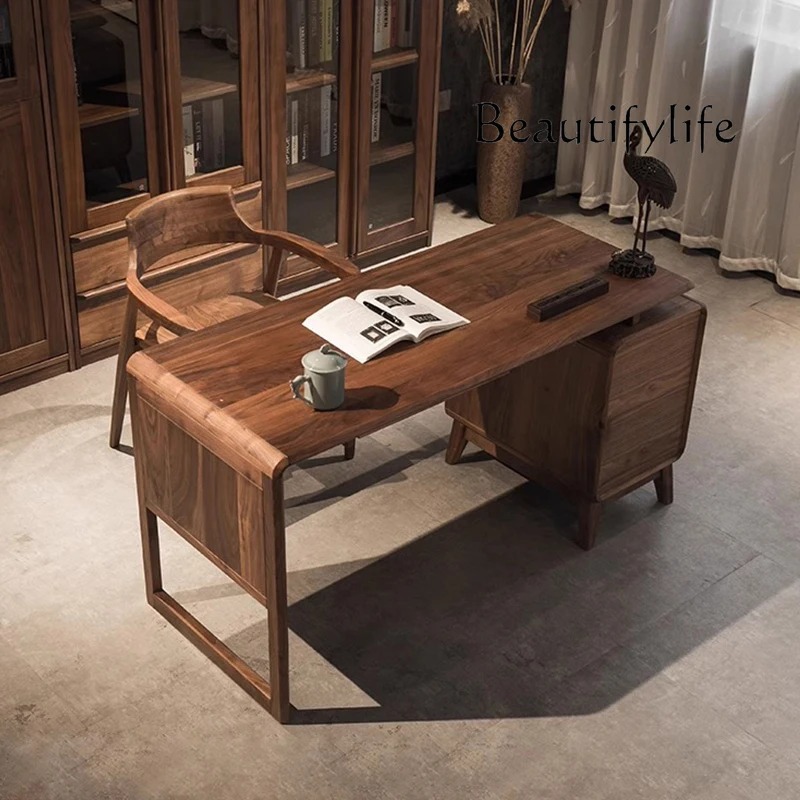 New Chinese Style Walnut Study Desk Solid Wood Modern Minimalist Calligraphy Learning Computer Desk