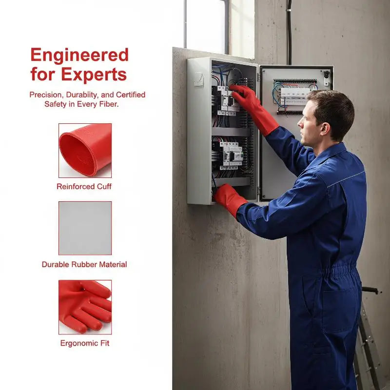 ∘10/12KV Insulating Gloves High Voltage Natural Rubber Class 2 Sturdy Flexible Comfortable for Electrician Industrial Use 1Pair
