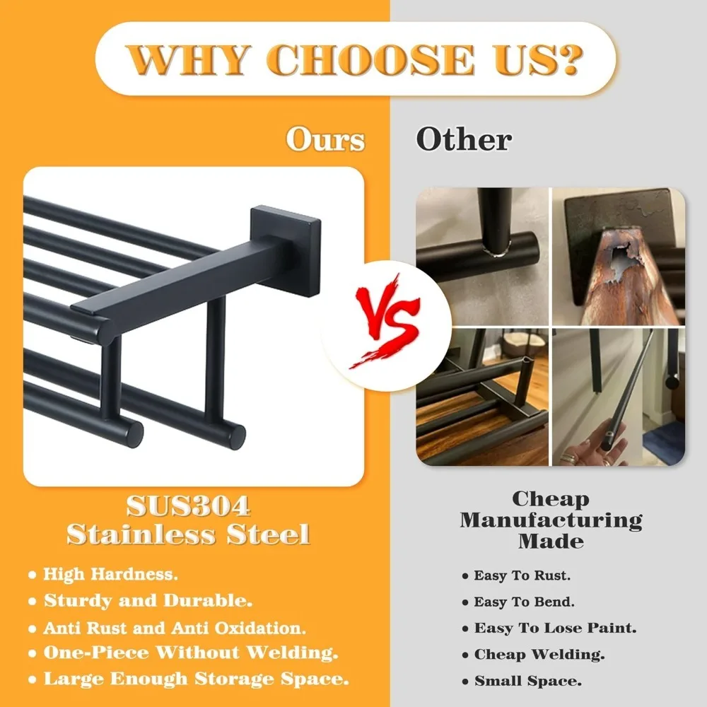 Rack para banheiro, prateleira de toalha com suporte de torre de banheiro de 24 polegadas com toalha dupla