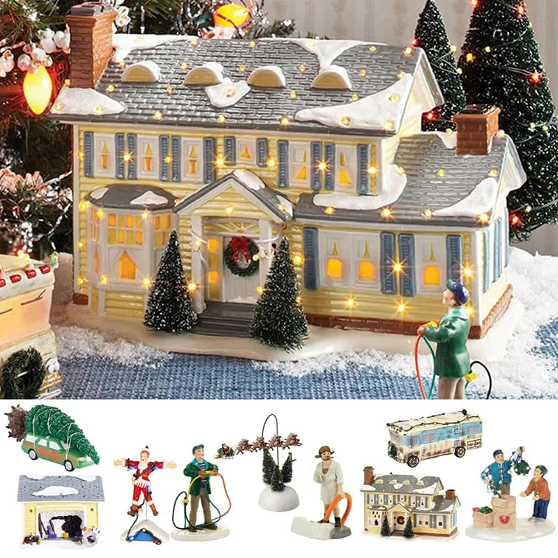 Christmas Village Lighted Ornament,Christmas Vacation Village Snow Village For Holiday Decorations Griswold Style House