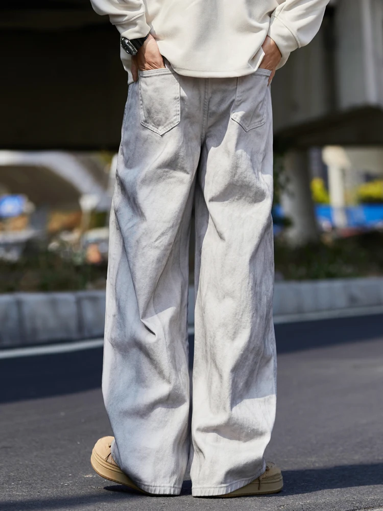 Celana Jeans Pria Model Retro Amerika, Potongan Lurus Longgar, Musim Panas & Semi, Trendi, Gaya High Street, Tie Dye, Distressed, Kasual, Kaki Lebar