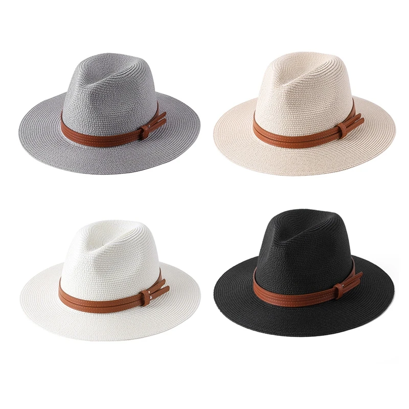 

New Natural Panama Soft Shaped Straw Hat Summer Women/Men Wide Brim Beach Sun Cap UV Protection Fedora Hat