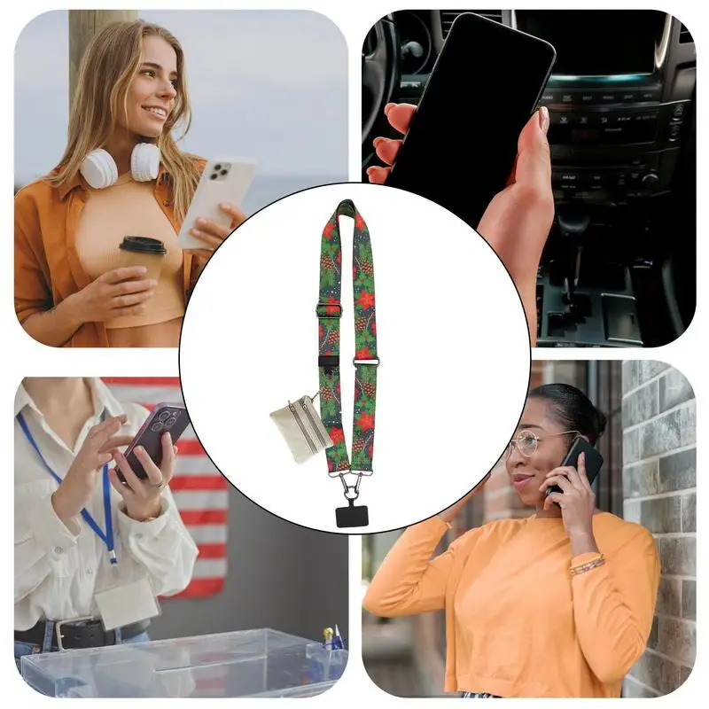 Świąteczny pasek do telefonu Szeroki pasek na ramię z etui na zamek błyskawiczny Solidny zamiennik paska do telefonu z portfelem na koncerty zakupowe