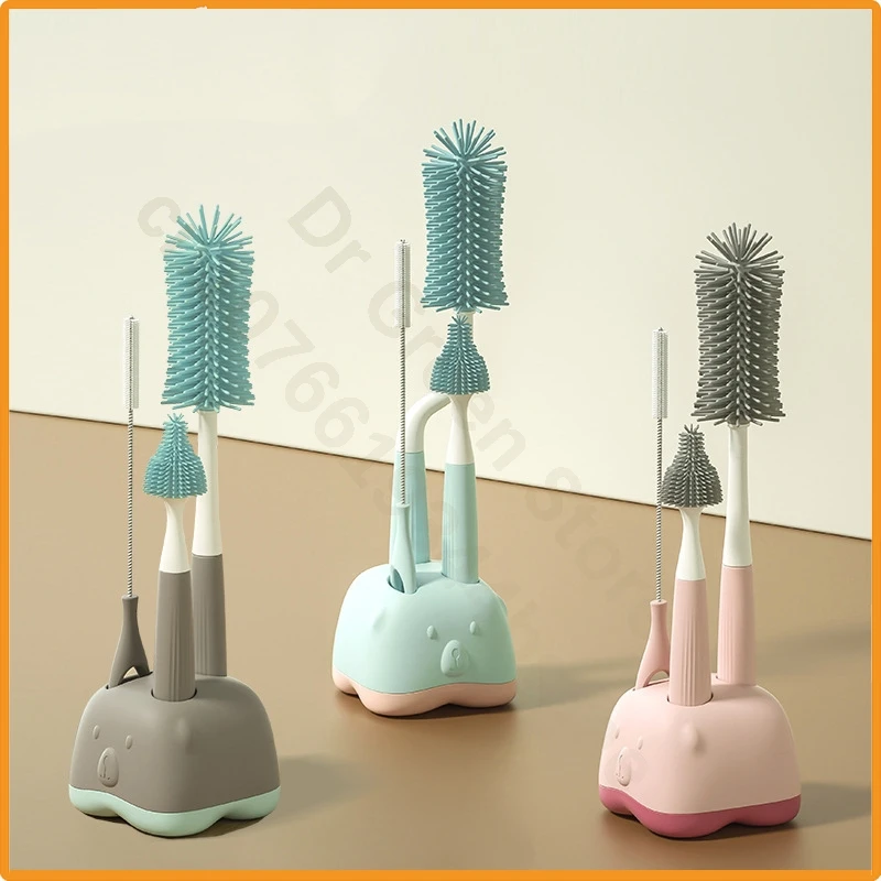 Silicone bottle brush/baby pacifier brush/straw brush/rotating bottle cleaning brush/washer bottle brush set