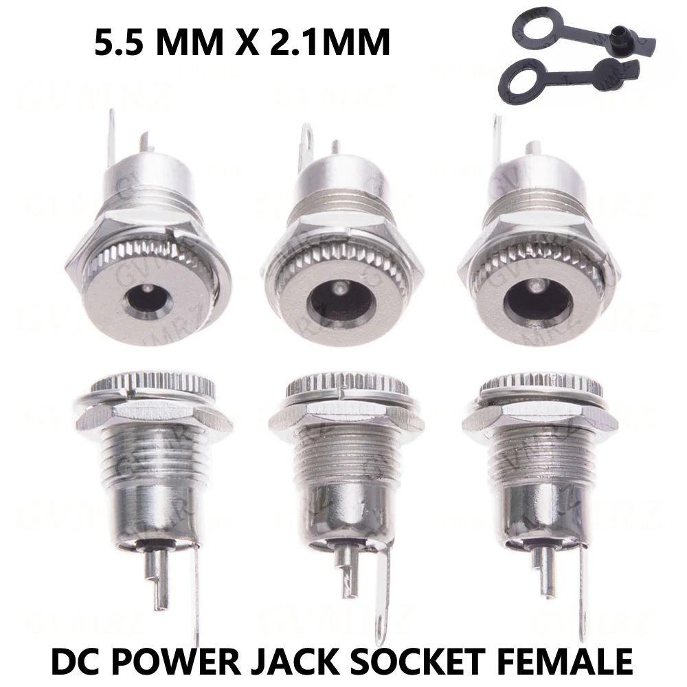 10pcs/LOT 5.5*2.1 5.5*2.5  DC099 5.5 mm x 2.1mm DC Power Jack Socket Female Panel Mount Connector Metal DC-099 Open Hole 11MM