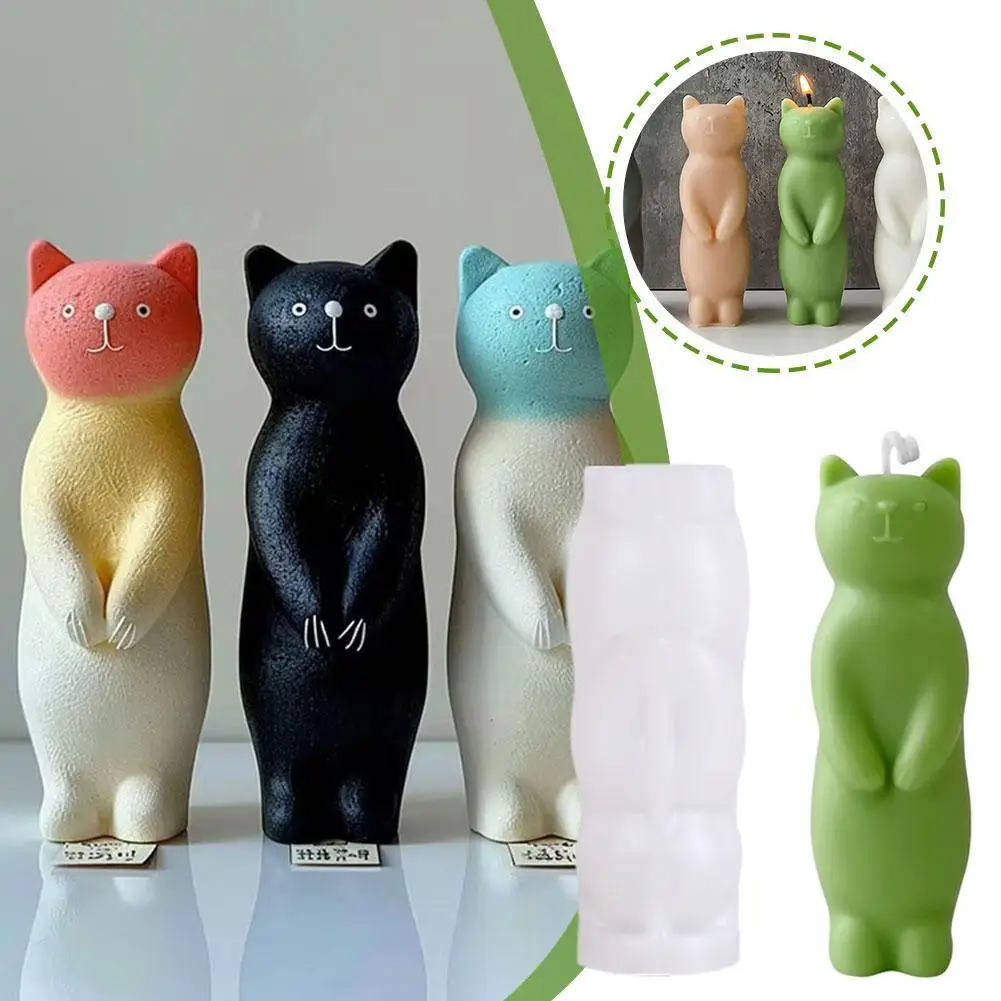 3D Cat Silicone Mold Cute Standing Kitten Candle Mold Scented Molds Concrete Molds Decoration DIY Home 2024 Cat Plaster Res I0Y4