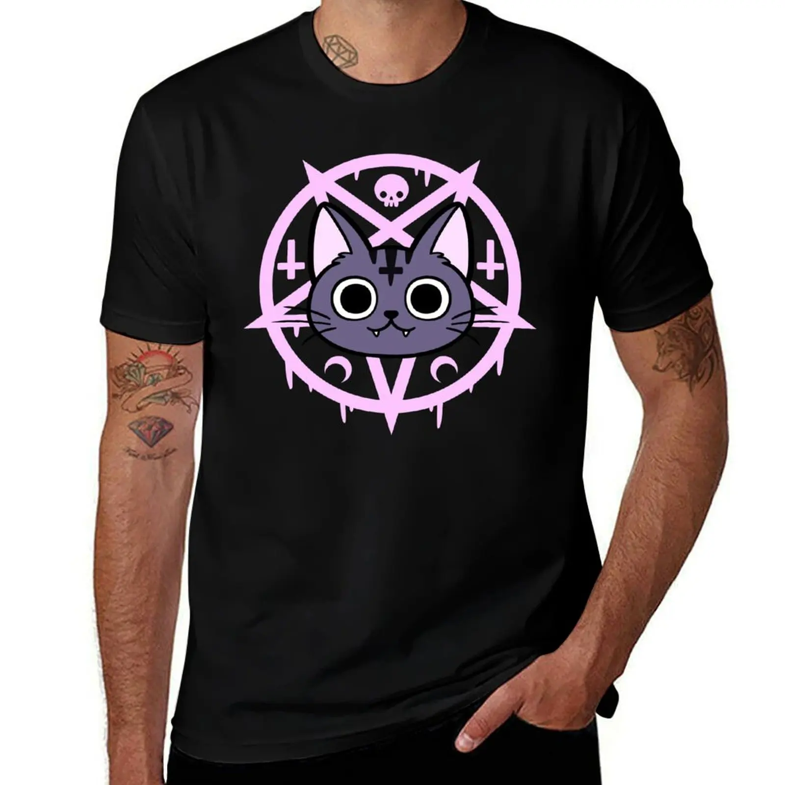 Black Meowgic 04 Nikury T-Shirt t shirts cotton 100% T-Shirt