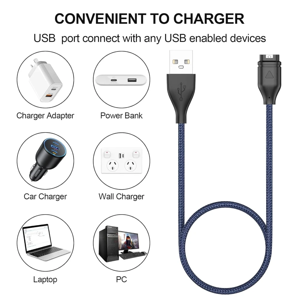 Braided cable replacement charger suitable for Garmin USB Garmin watch charger charging cable