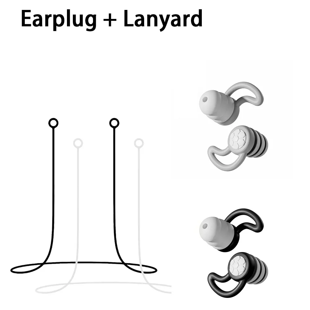 3-Layer Silicone Earplugs with 2 Silicone Lanyards Set of 2 Comfortable Earplug for Snoring Relief Anti-Lost Earplug