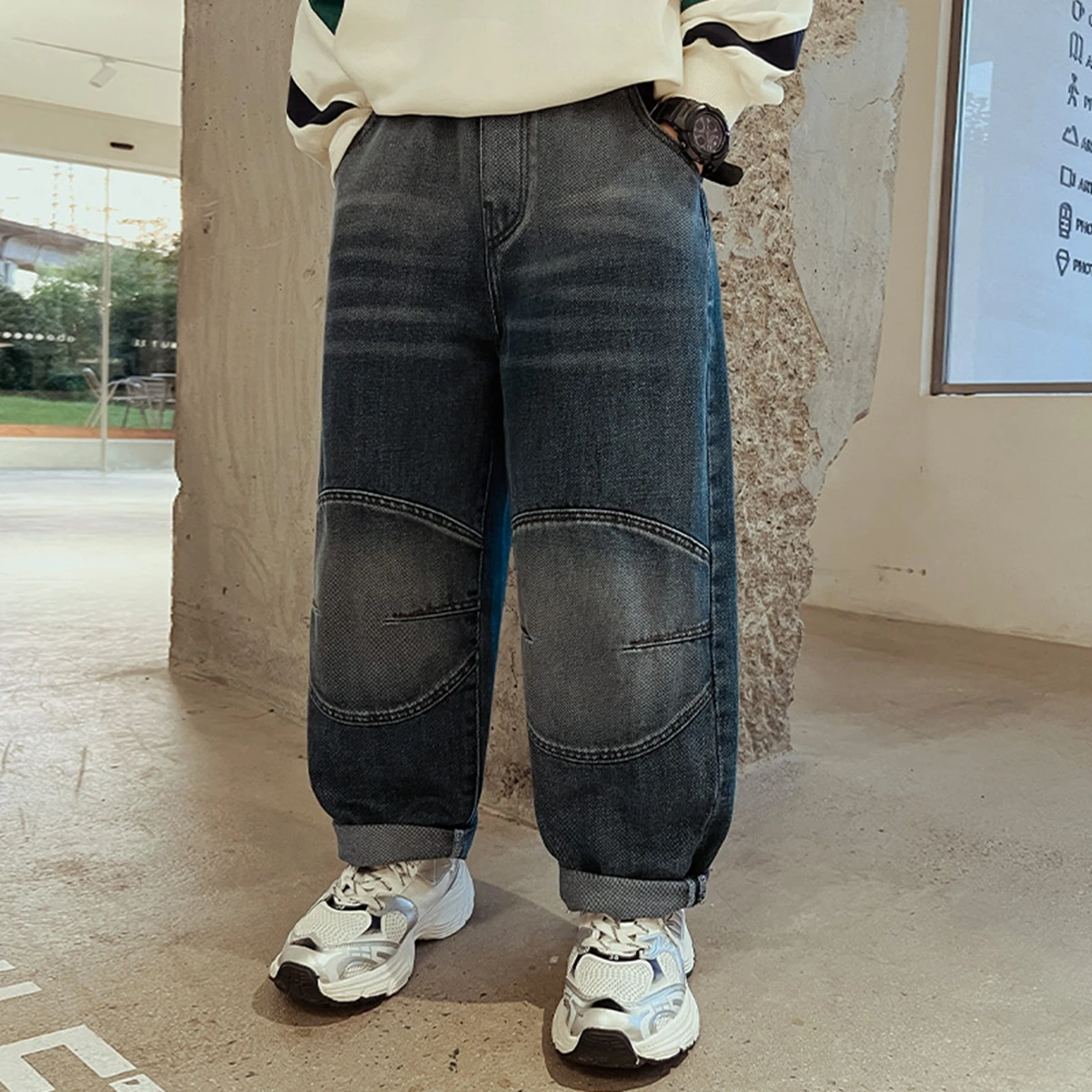 Kids Child y2k Baggy Jeans For Boy Harajuku Vintage Blue High Quality Hip Hop Streetwear Casual Wide Leg Patchwork Denim Pants
