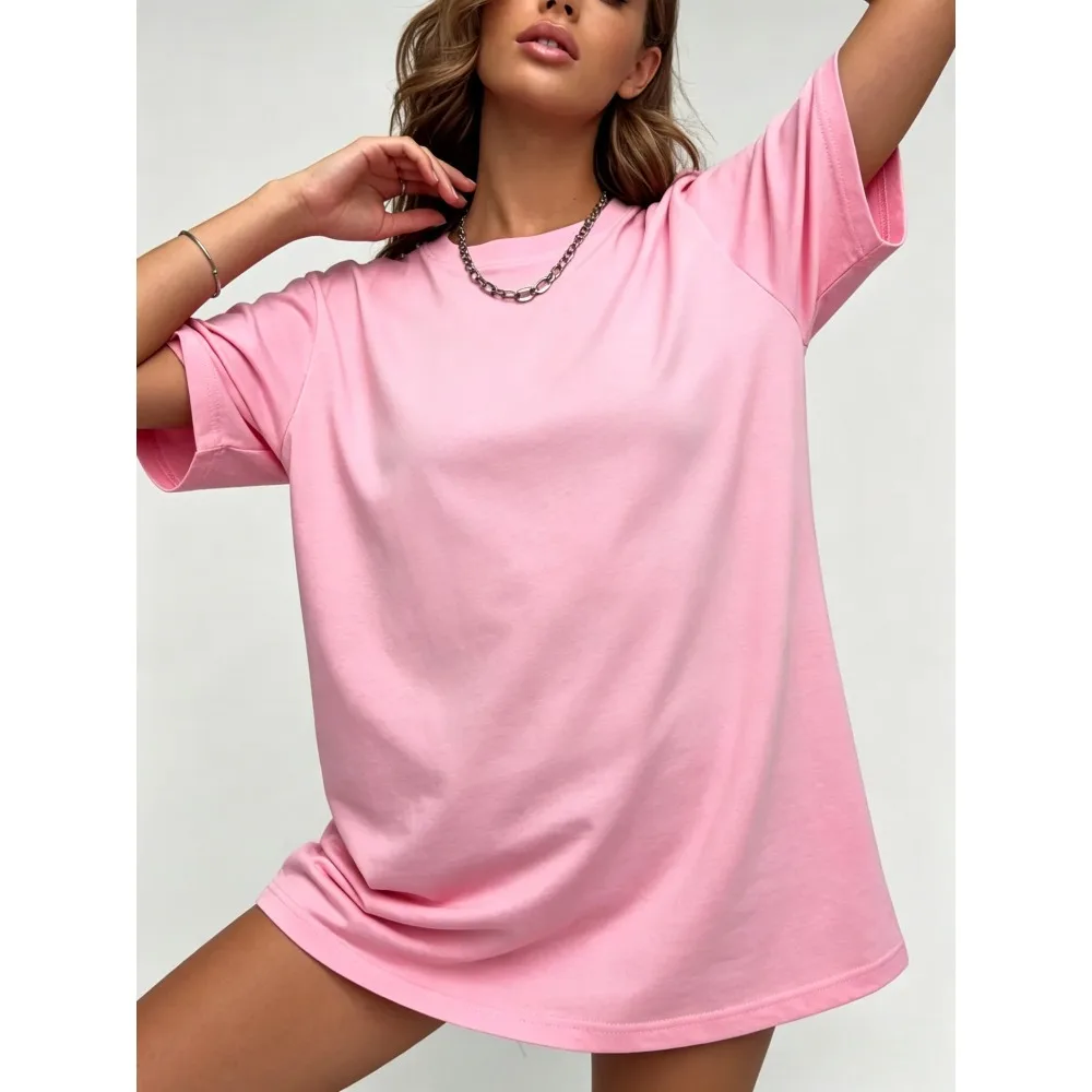 White Short Sleeved T-shirt Unisex Base Shirt, Large Loose Fit, Stomach Covering Inner Top