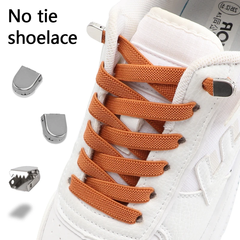 Without Ties Press Metal Lock Lazy Shoestrings Classic Weaving Flat Elastic Shoelaces 8MM Width Shoes Accessories For Kids Adult