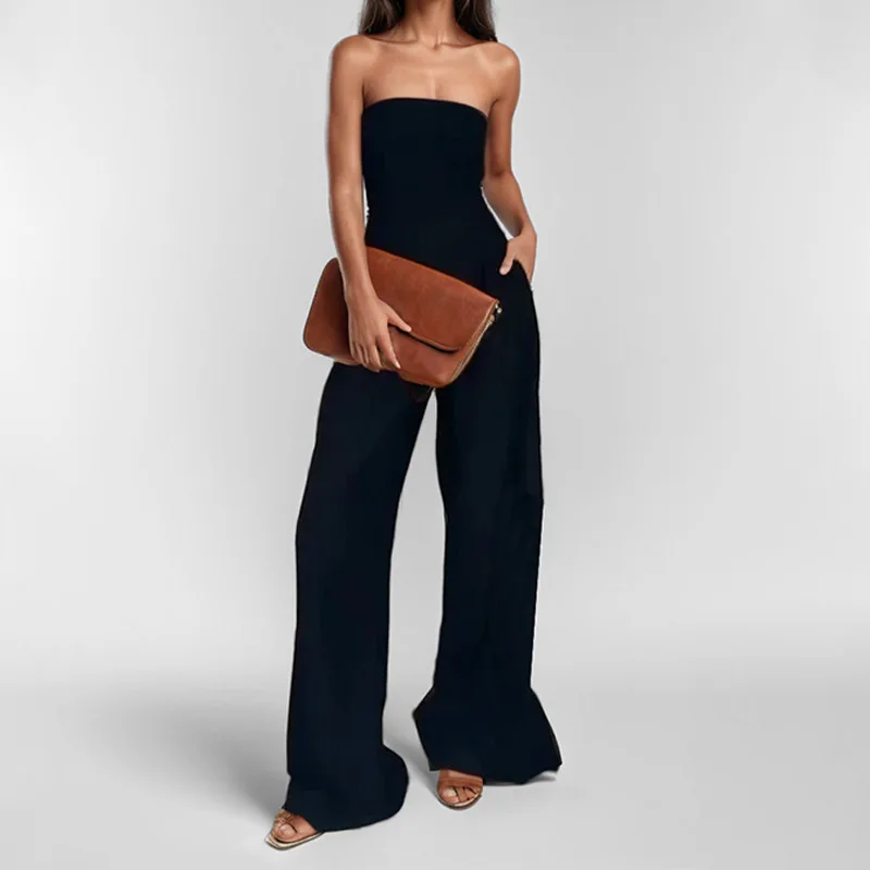 

Spring New European and American Women Clothing Temperament Elegant Solid Color High Waist Tube Top Wide Comfortable and Loose