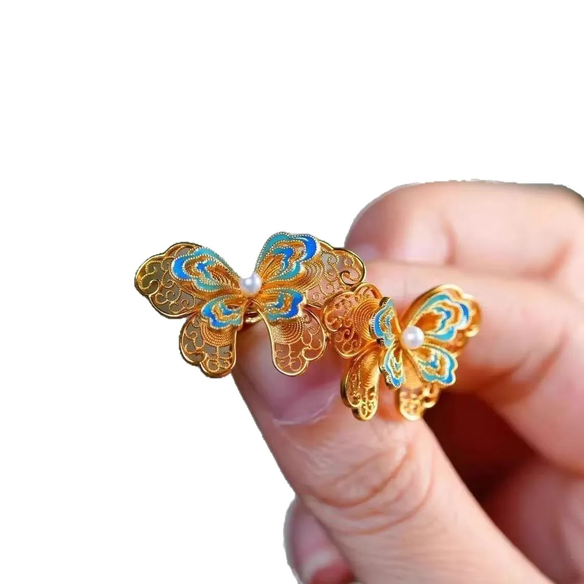 

Brand Blue Butterfly Retro Stud Earrings, Cloisonné Filigree Enamel Ethnic Palace-Style Light Luxury Women's Jewelry for GIft