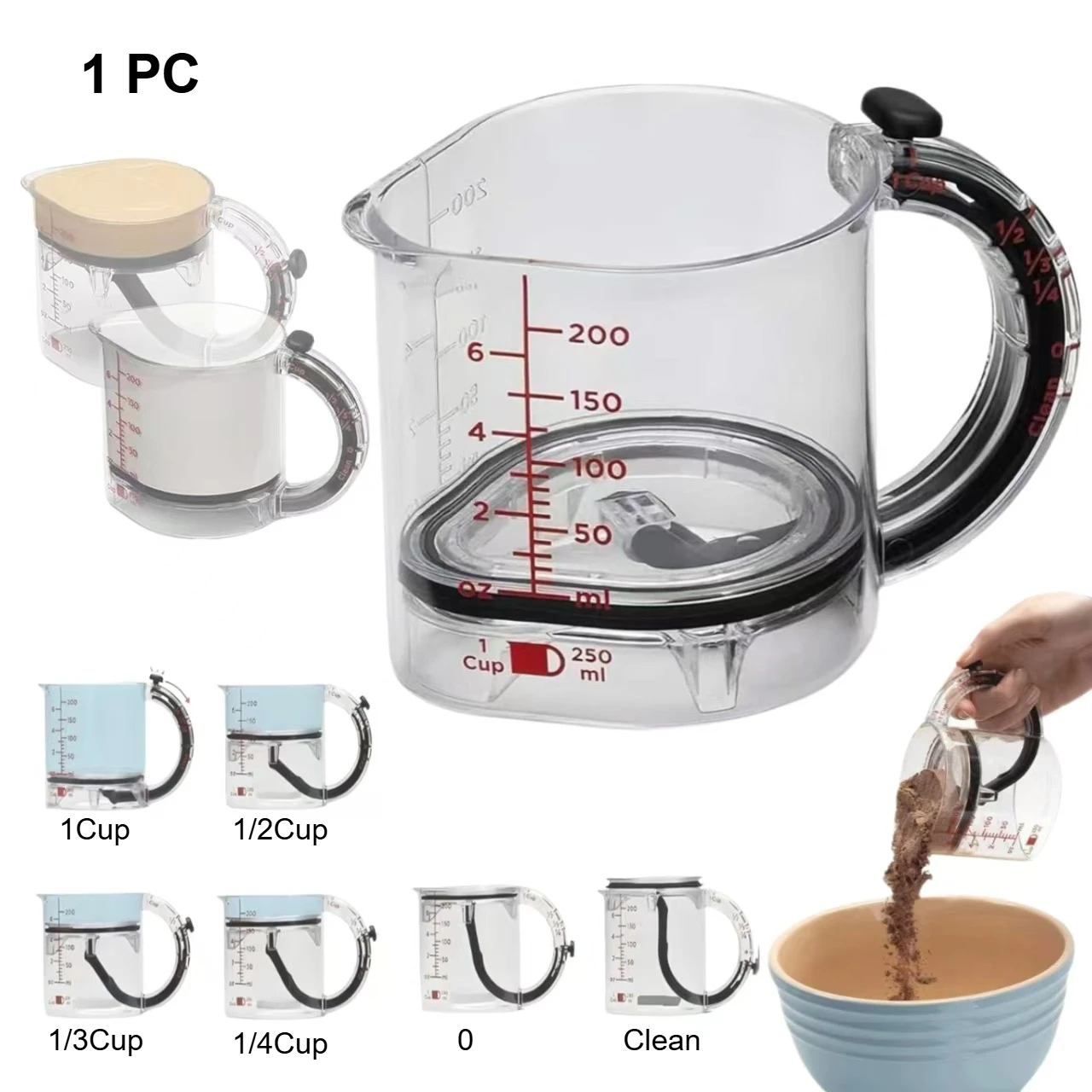 

Plastic Measuring Cups Push-pull All-in-one 1 CUP Adjustable Measuring Cup Bread Maker Parts