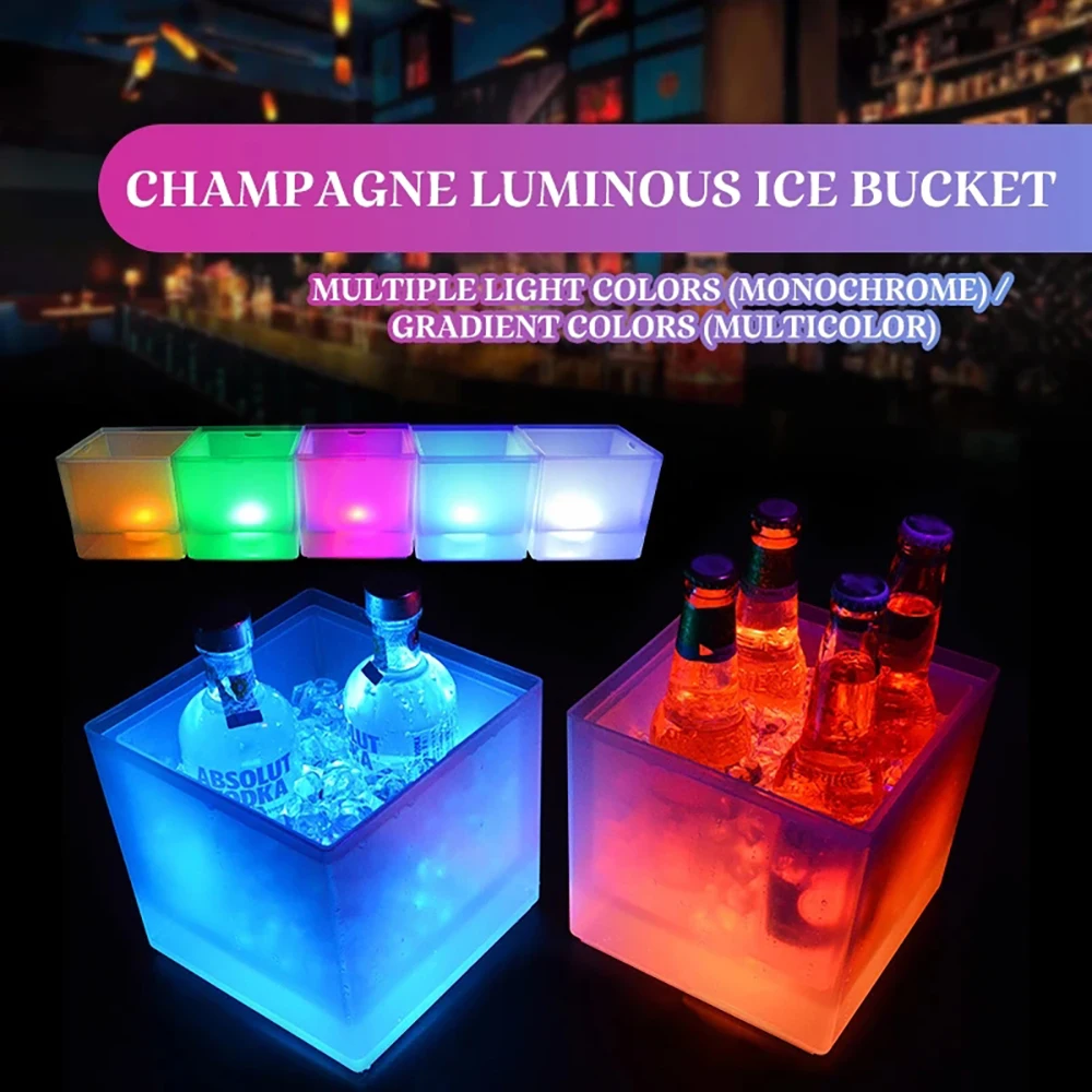 

3.5L LED Ice Bucket Colorful Changing LED Cooler Bucket Double Layer Square Ice Tray For Bar Beer Champagne Wine Drinks Beer