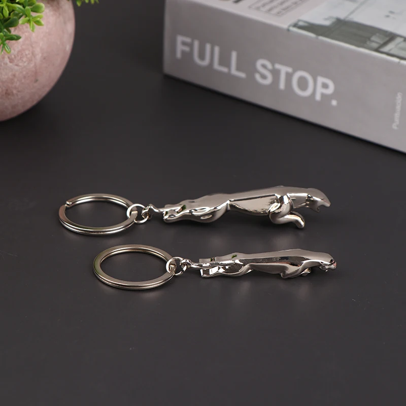 Classic Silver Color Stainless Steel Leopard Keychain Jaguar Car Keyrings Fine Bag Key Chains Two Types Creative Jewelry