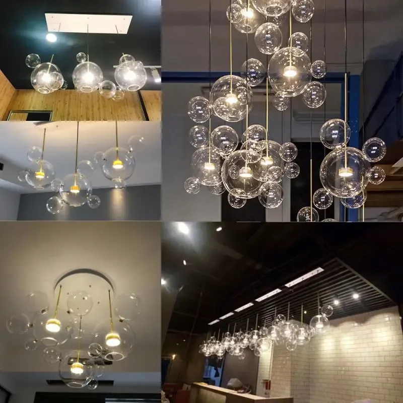 Lustre LED interior com bolhas de vidro transparente, luzes suspensas, Luminaria moderna, lâmpada pendente para sala de estar, utensílios de cozinha