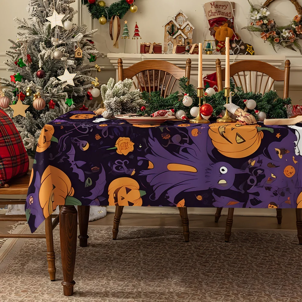 Blue Summer Skeletons Hibiscus Table Cloth Waterproof Spill Proof Table Cloth, Wipe Clean Table Cloth for Dining Camping