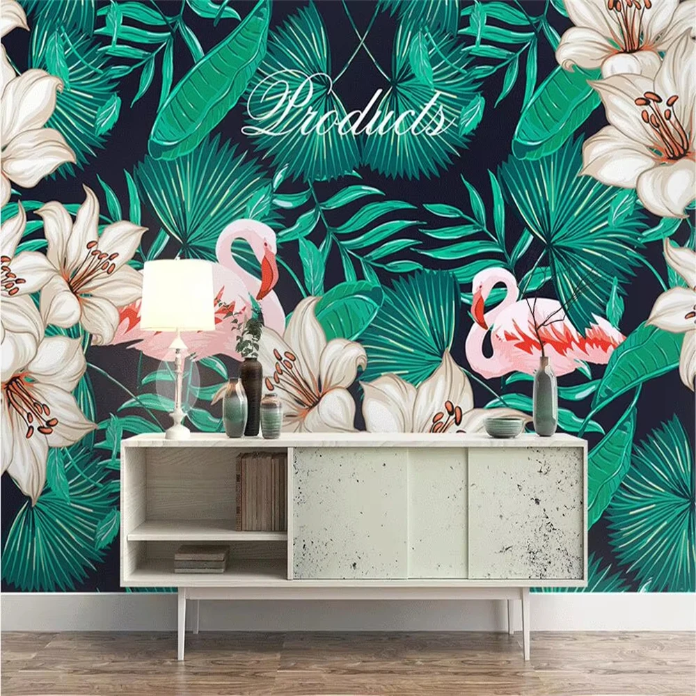 Custom Southeast Banana leaf photo murals wallpaper for living sofa bed TV large mural Flamingos wall paper home decor stickers