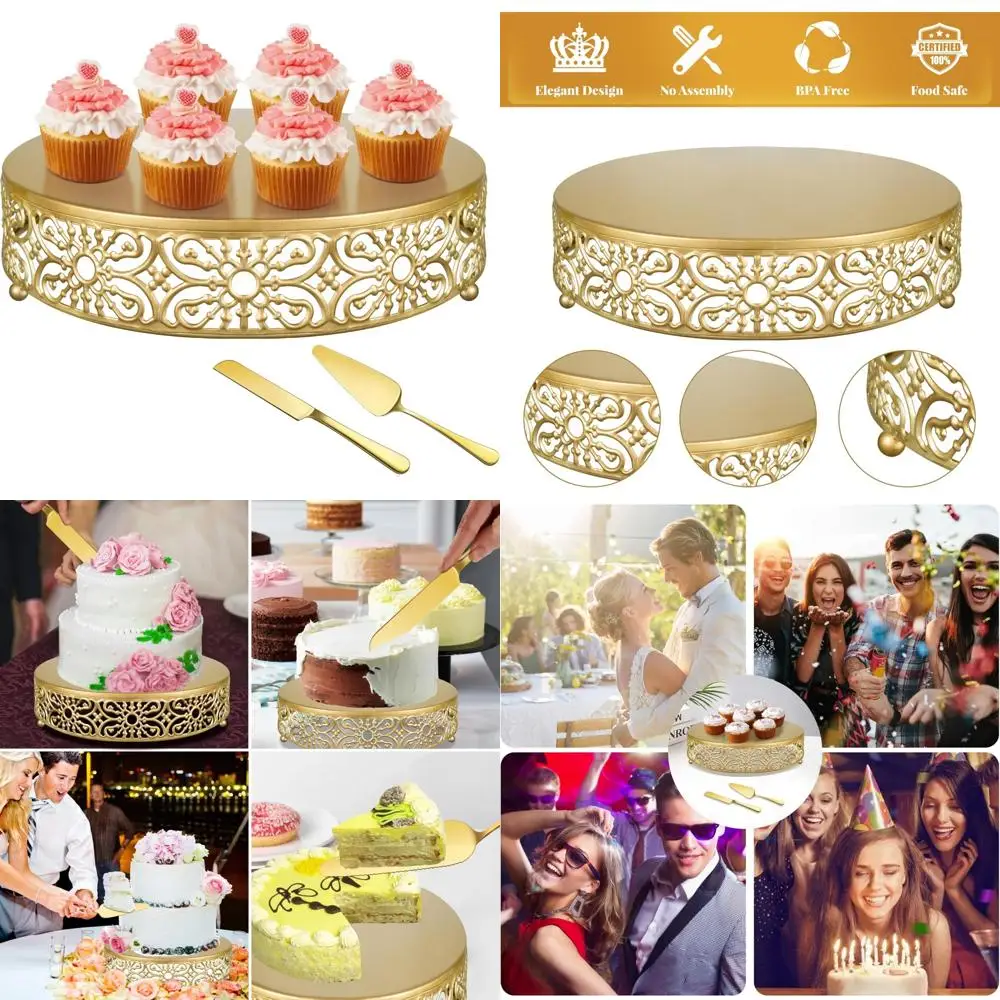 

14-дюймовая золотая металлическая подставка для свадебного торта, круглая витрина для десертов для торжеств, дней рождения и вечеринок