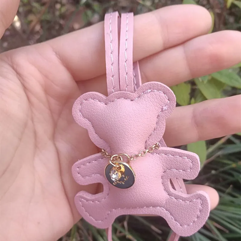 12 Colors Cute Bears  Keychains Women PU Leather Hanger Pendant Decoration For Bag Car Keyring Accessories Gifts