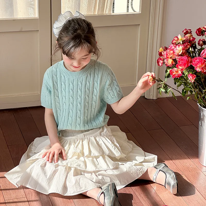 

Knitted Short Sleeves 2025 Spring New Korean Solid Color Fashion Casual All-match Knitted T-shirt Sweater