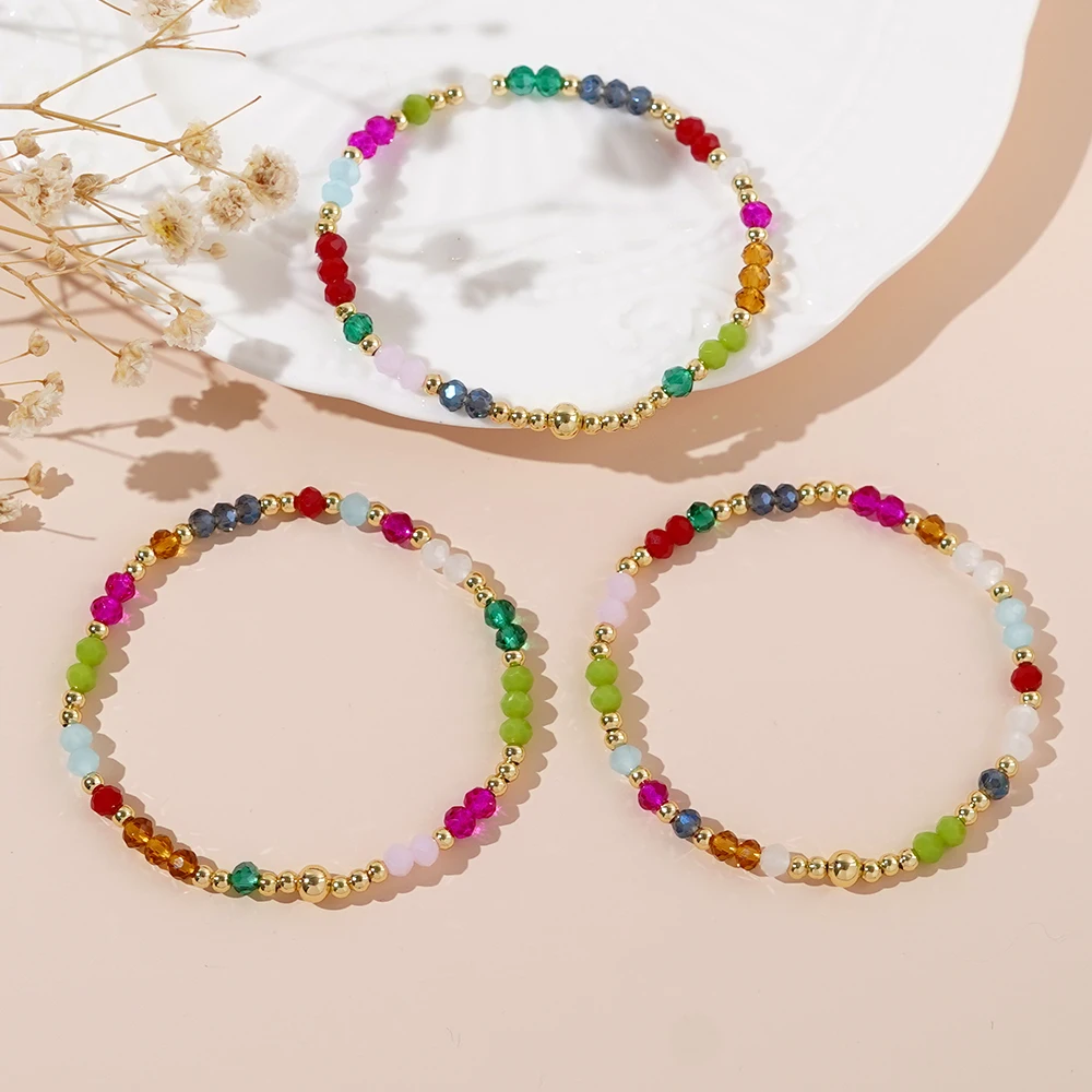 3PCS Go2boho 18k gold plated crystal beads bracelet set Healing Lucky Bohemian Stretch Handmade Jewelry