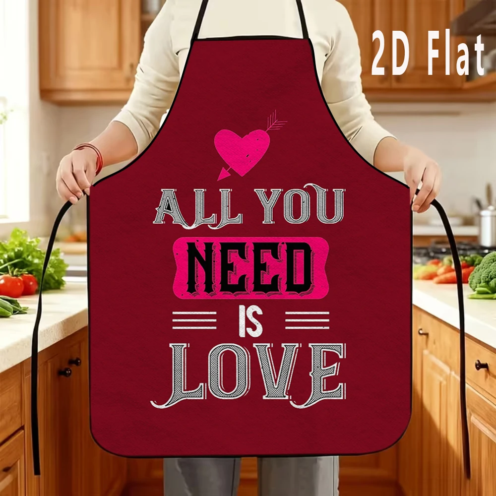 Multiple sizes Heart-shaped Text Print Apron,  Kitchen and Restaurant Apron, BBQ Apron, Durable and Easy to Clean