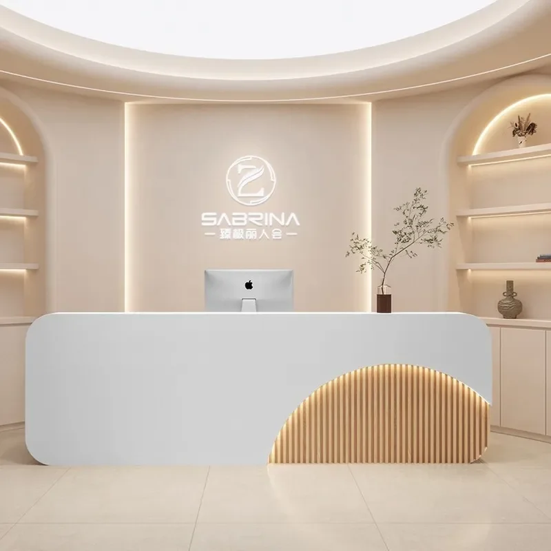 Modern Simple Cream‑Style Paint Finished Checkout Bar For Clothing Store Beauty Salon Health Center Commercial Counter