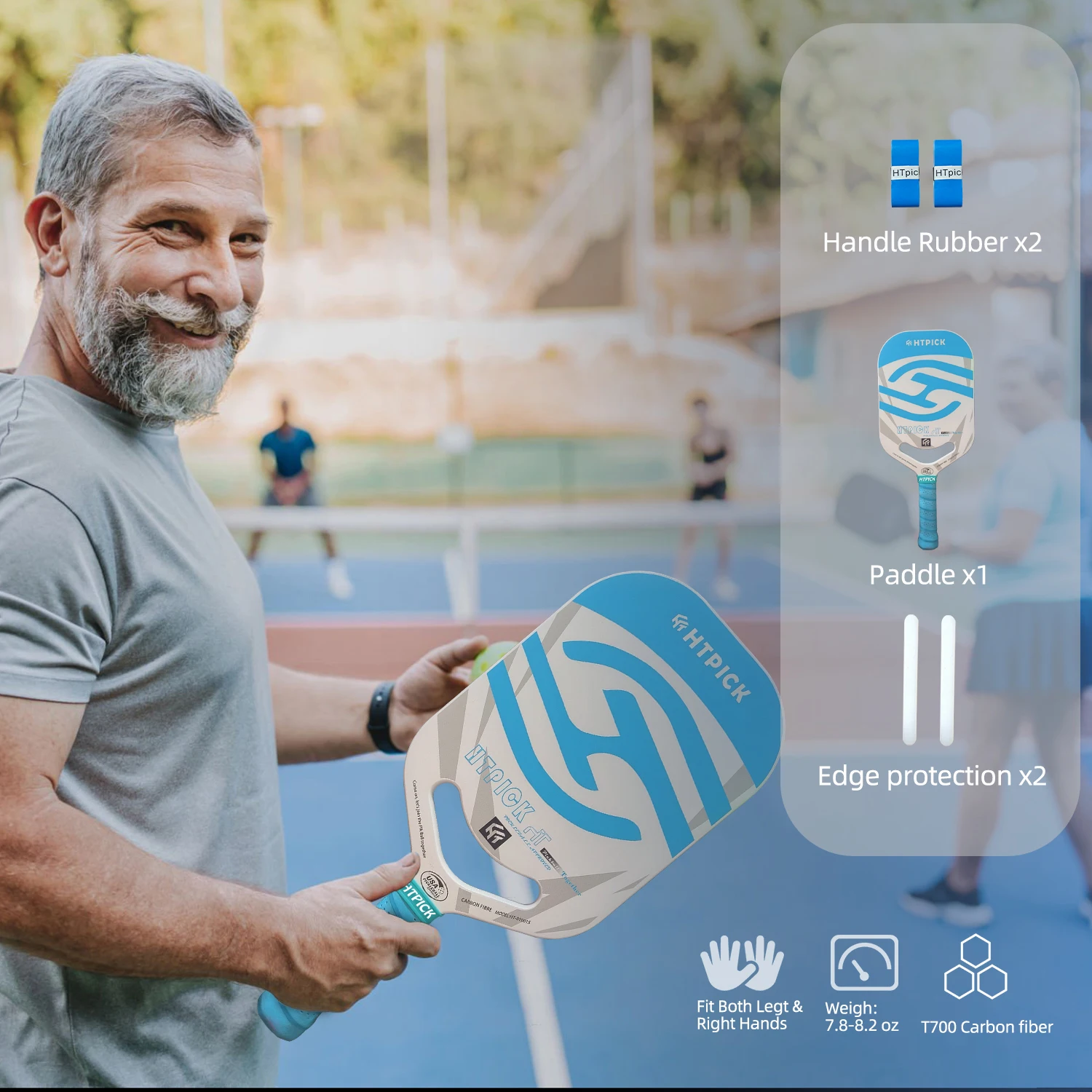 

HTPICK Professional T700 Carbon Fiber Pickleball Paddle, Thermoformed 14mm Honeycomb Core, Anti-Slip Friction Surface, Blue