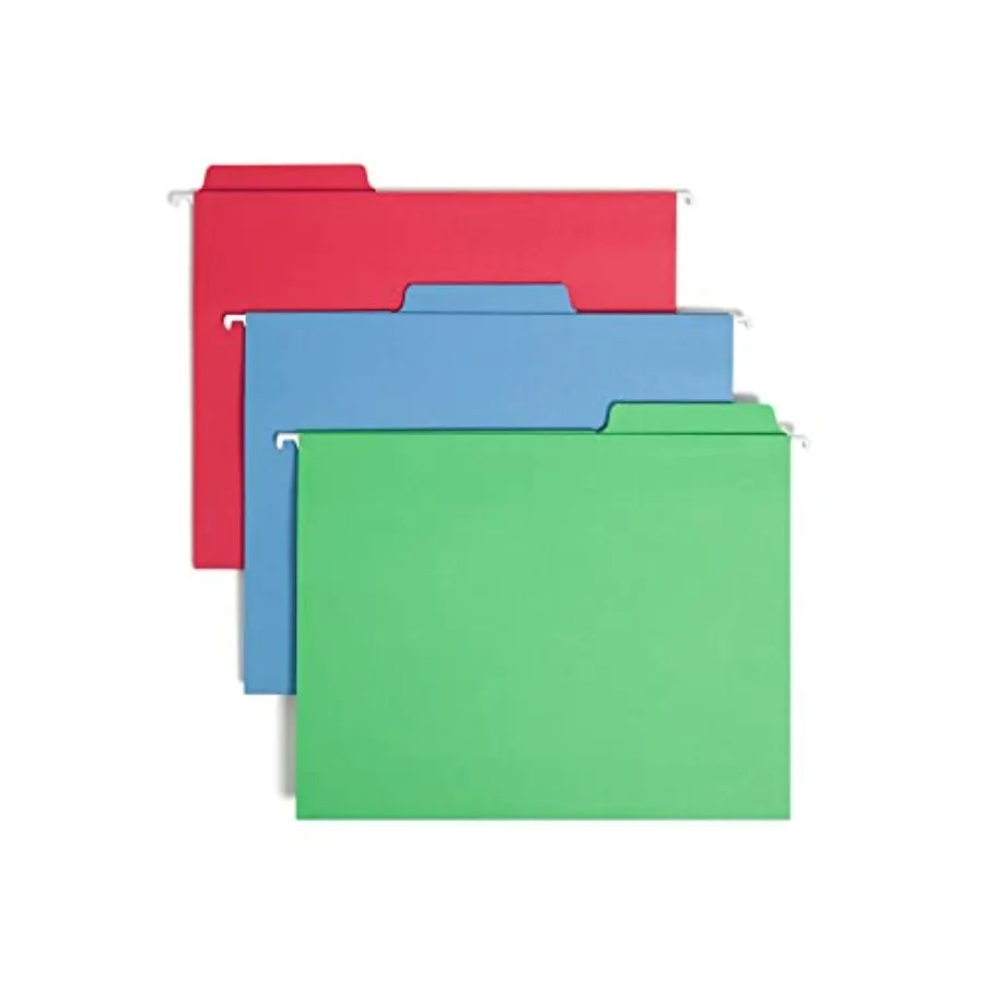 

FasTab Hanging File Folder, 1/3-Cut Built-in Tab, Letter Size, Assorted Primary Colors, 18 Count 64053