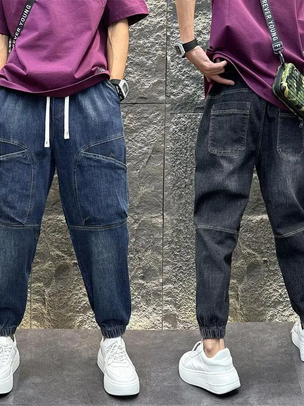 

Spring New Sle Men's Loose Casual Harlan Jeans Slim Fit Big ket Versatile Trendy Nine Point Pants Straight Leg Jeans